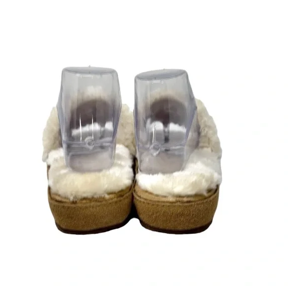 Minnetonka Suede Leather Faux Fur Open Toe Slippers Slides Tan Womens Size 7 - Picture 6 of 9